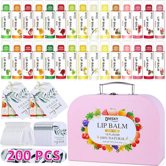 DMSKY 200 Pack Lip Balm, Natural Lip Balm Bulk with Vitamin E and Coconut Oil, Moisturizing Soothing Chapped Lips, Gifts for Women Stocking Stuffers Party Favors-Velvo Beauty