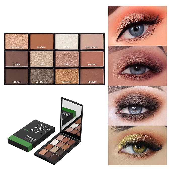 12 Colors Eyeshadow Palette Makeup Shades Nude Matte Shimmer Glitter Pigment, Pro Long Lasting&Waterproof Highlighting Makeup Palette,Ideal Gift(Natural Credential)-Velvo Beauty