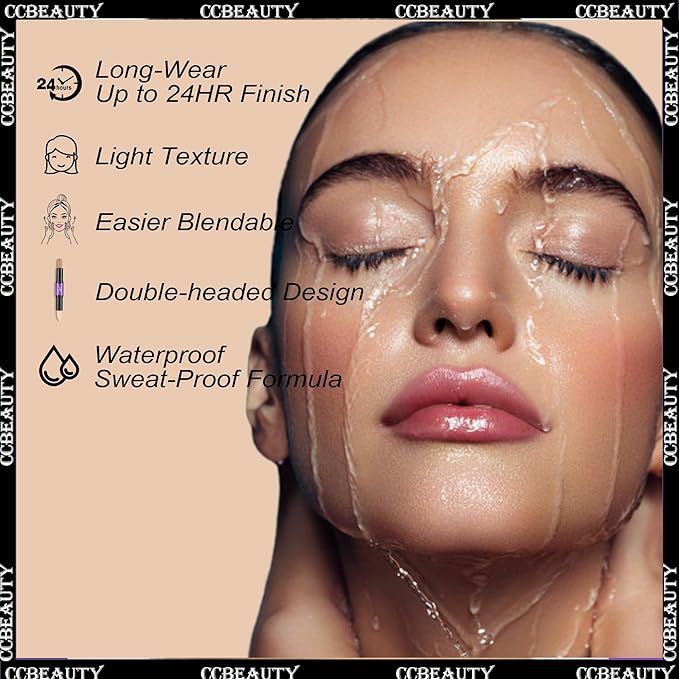 CCbeauty 2pcs 2-IN-1 Matte Contour Concealer Stick Cool Tone with Blush,Cream Blendable Bronzer & Blusher for Cheeks & Lip,Long Lasting & Waterproof Contouring for Face Shaping Makeup,AMBER/SOFT AMBER-Velvo Beauty