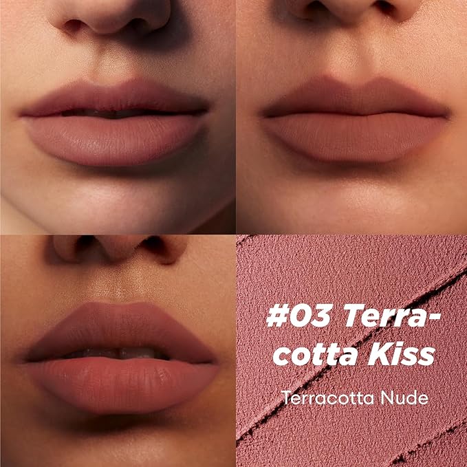 ITY Velvet Matte Finish Lip Stain-Mousse Textured Pudding Pot Lip Clay with Brush, Nude Shade, Dual-Use as Lipstick and Blush, Conceals Lip Lines, Rich Pigment, 0.21 oz (6g) in Terracotta Kiss-Velvo Beauty