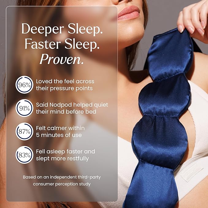 Nodpod Gentle Pressure Silk Sleep Mask | Patented Light Blocking Design for Sleeping, Travel & Relaxation | Bead Filled, Machine Washable (Sapphire)-Velvo Beauty