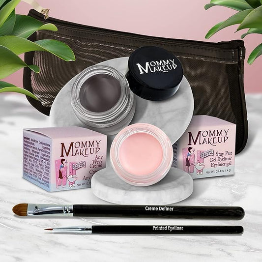 The Everlasting Eye 5 Piece Waterproof Makeup Set. Gel Eyeliner, Creme Eyeshadow, 2 brushes and Mesh Bag. Paraben-free, Talc-free, Cruelty-free. Cameo/Chocolate Kiss 2302-Velvo Beauty