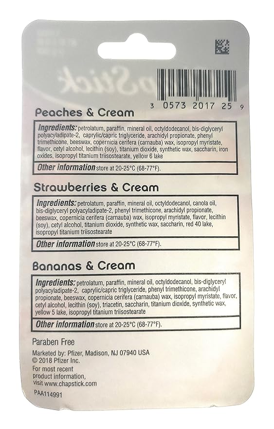 ChapStick (1) Pack Lip Balm Sticks - 3pc Set Includes: Peaches & Cream, Strawberries & Cream, Bananas & Cream - Paraben Free-Velvo Beauty