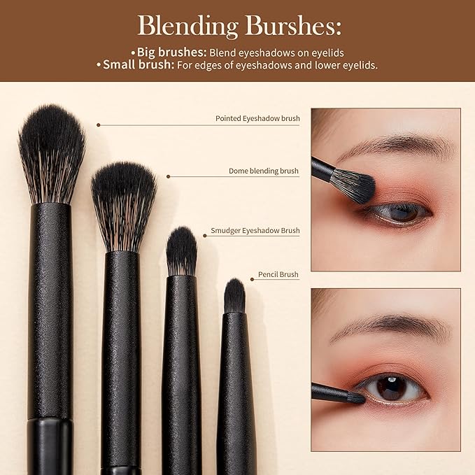 Jessup Eyeshadow Brush Set, 10Pcs Eye Makeup Brushes Professional for Blending Eye Shadow Liner Crease, Duo-end Brow Brush, Elegant Black T337-Velvo Beauty