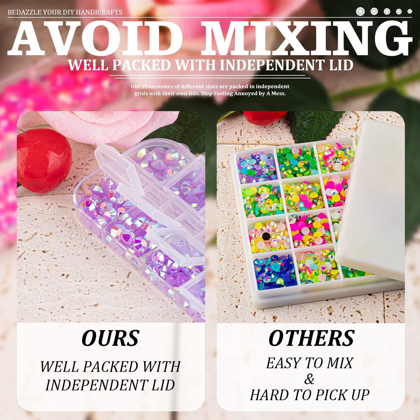 7000PCS Resin Rhinestones with Tweezers for Crafting, 2/3/4/5/6mm Flatback Jelly Rhinestones, 4 Box Lavender Purple AB Non Hotfix Crystal Gems for DIY Crafts Mugs Tumblers Clothes Makeup Nail-Velvo Beauty