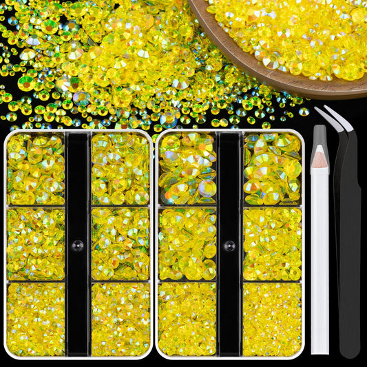 Resin Rhinestones Crafting, 2/3/4/5/6mm Flatback Jelly Rhinestones, 2 Boxes Transparent Lemon Yellow AB Non Hotfix Crystal Gems for Bedazzling Crafts Mugs Tumblers Clothes Makeup Nail-Velvo Beauty