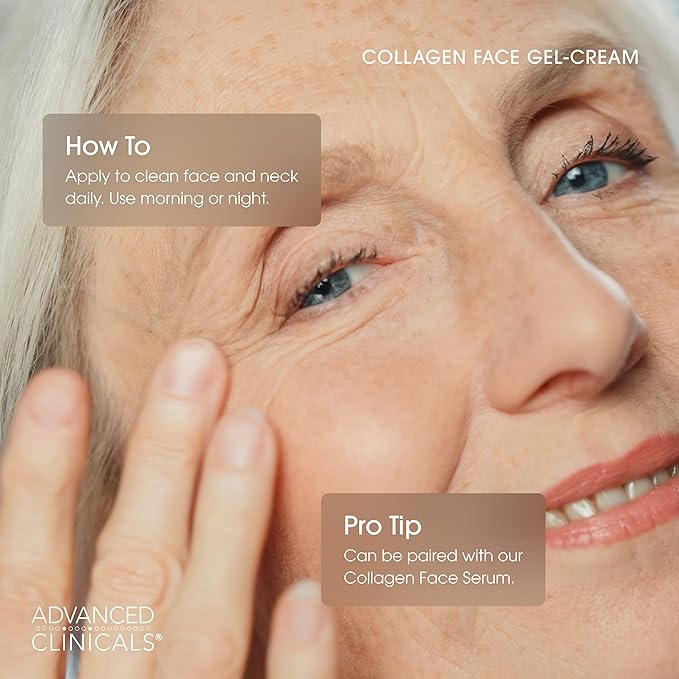 Advanced Clinicals Collagen Cream Gel-Like Facial Lotion | Collagen Peptide + Hyaluronic Acid Moisturizer For Face Helps Hydrate Dry Skin & Improve Appearance Of Wrinkles & Fine Lines, 2 Fl Oz-Velvo Beauty