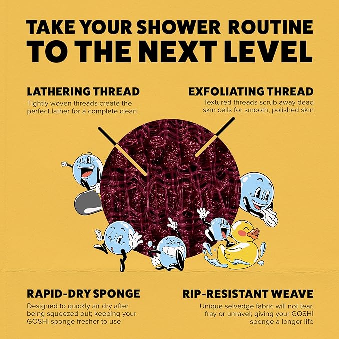 GOSHI Exfoliating Shower Sponge - Rip-Resistant, Rapid-Drying Exfoliating Bath Sponge for All Skin Types - Brick Red - Made in Japan-Velvo Beauty