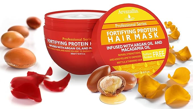Arvazallia Fortifying Protein Hair Mask and Deep Conditioner with Argan Oil and Macadamia Oil Hair Repair Treatment for Damaged, Brittle, or Thinning Hair - Promotes Natural Hair Growth-Velvo Beauty