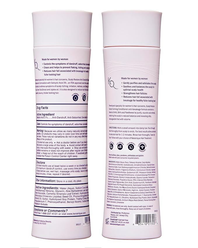 Anti Dandruff Shampoo & Scalp Restoring Conditioner - Gentle for Color-Treated Hair - Best for Thinning Hair & Dry Scalp - Antidandruff Shampoo for Women & Deep Conditioner by Keranique-Velvo Beauty