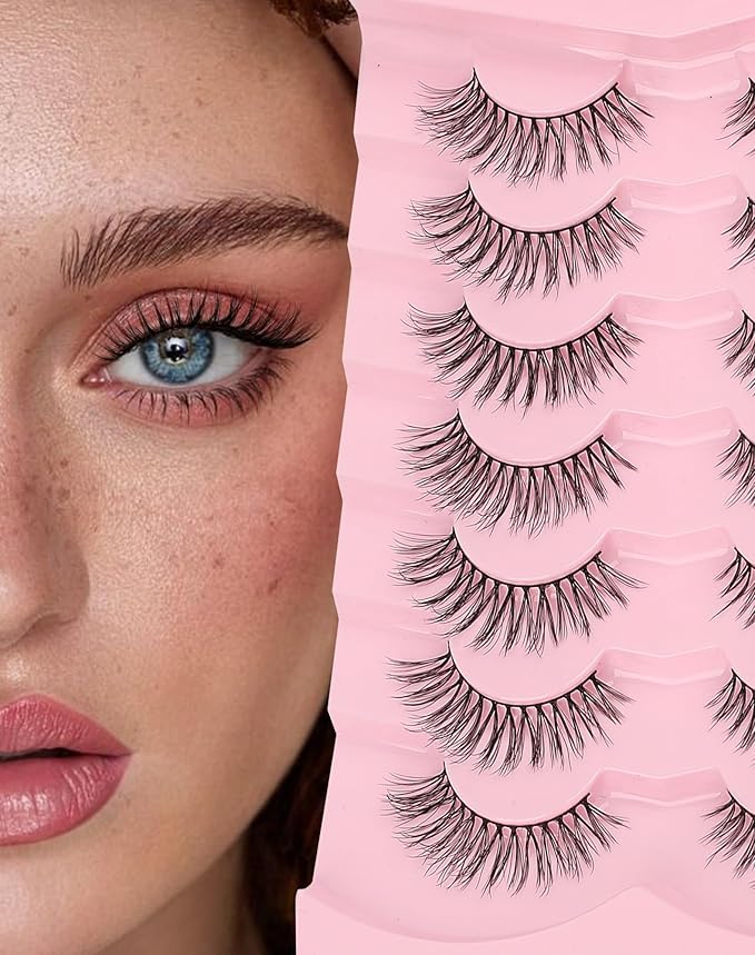 Wispy Lashes Natural Look Flared Strip False Eyelashes Round Eye Lash Soft False Mink Eyelash Fluffy Pack 7 Pairs 15MM D80-Velvo Beauty