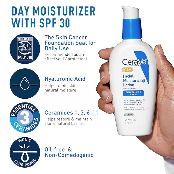 CeraVe AM Face Moisturizer with SPF, PM Face Moisturizer & Hydrating Face Wash Skin Care Routine for Morning & Night | Travel Size Toiletries | 3oz Lotion + 3oz Lotion + 3oz Cleanser-Velvo Beauty
