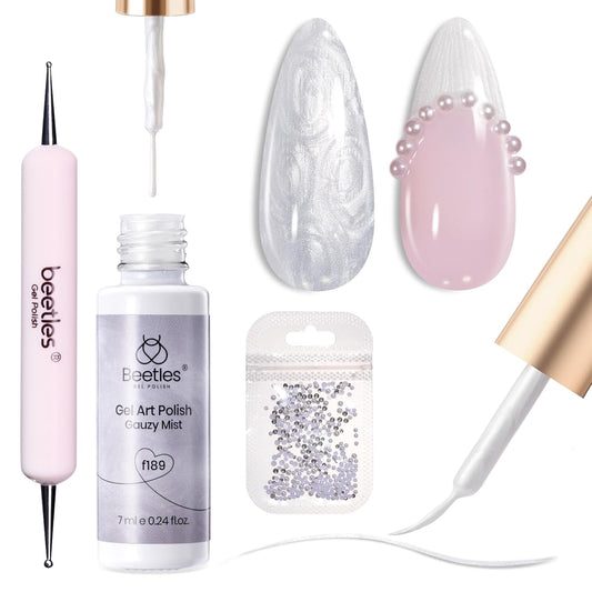 Beetles White Liner Gel Polish, 7ml Pearl White Gel Liner Nail Art Pearlescent Silver Shell Glitter Swirl Effect Pearl Nail Polish Soak Off UV LED Nail Art Design Gifts for Women-Velvo Beauty