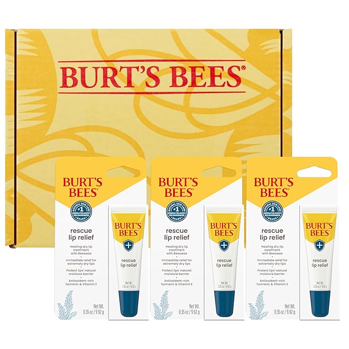 Burt's Bees Rescue Lip Relief Lip Balm, With Shea Butter and Echinacea, Tint-Free, Natural Origin Lip Care, 3 Tubes, 0.35 oz.-Velvo Beauty