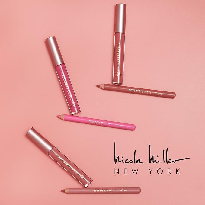 Nicole Miller Rosy Nudes Lip Collection | 6 Piece Set | 3 Luxurious Lip Liners & 3 Liquid Lip Sticks in Light Rose, Rosy Mauve, and Deep Peach-Velvo Beauty