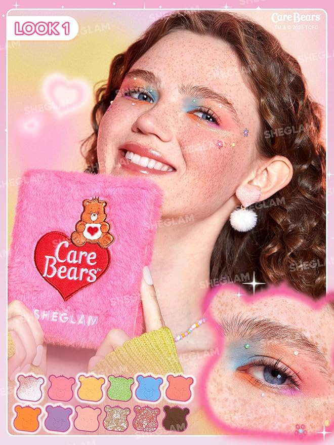 SHEGLAM X Care Bears Collection Set Vibrant Colored Eyeshadows Green White Purple Eyeliner Pink Blush Body Highlighter Liquid Lipstick Set Makeup Set-Velvo Beauty