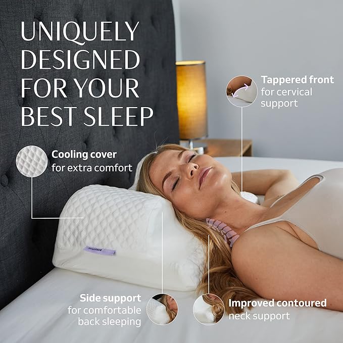 YourFacePillow, Back Sleeper Beauty Pillow, Cervical Neck Pillow Contour Memory Foam Pillow, Ergonomic Neck, Back & Shoulder Support. Back Sleeping Reduces Pressure on Skin - Cooling with Satin Case-Velvo Beauty
