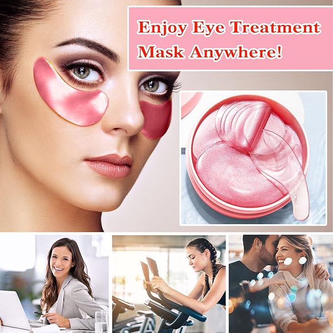 Eye Mask 60 pcs,Pink Collagen Under Eye Patches,Puffy Eyes and Dark Circles Treatments,Improve Reduce Under Eye Bags Smooth Wrinkles and Lighthen Fine Lines,Moisturizing,Improve and Firm eye Skin-Velvo Beauty