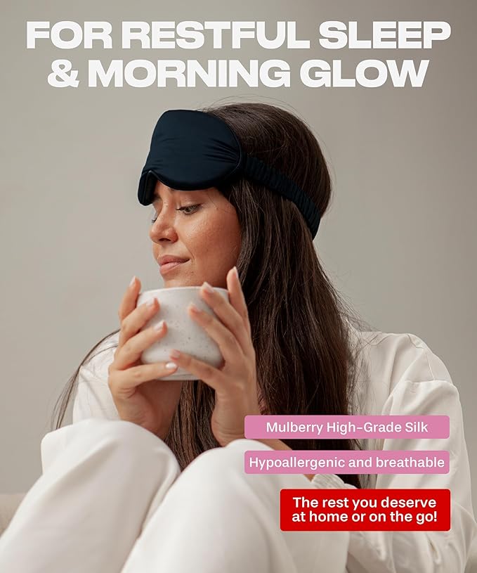 SUNDAYSILKS™ Exclusive Mulberry Silk Sleep Mask | Soft Eye Covers, Blackout Sleeping Mask for Women & Men | Silk Eye Mask for Sleep, Travel, and Relaxation | Antifaz para Dormir [Midnight Black]-Velvo Beauty