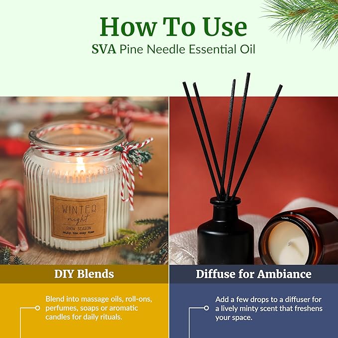 SVA Pine Needle Essential Oil – 4 Fl Oz – 100% Natural Pine Needle Oil - for Diffuser, Hair Care, Face, Skin Care, Aromatherapy, Scalp and Body Massage, Soap and Candle Making – with Dropper-Velvo Beauty