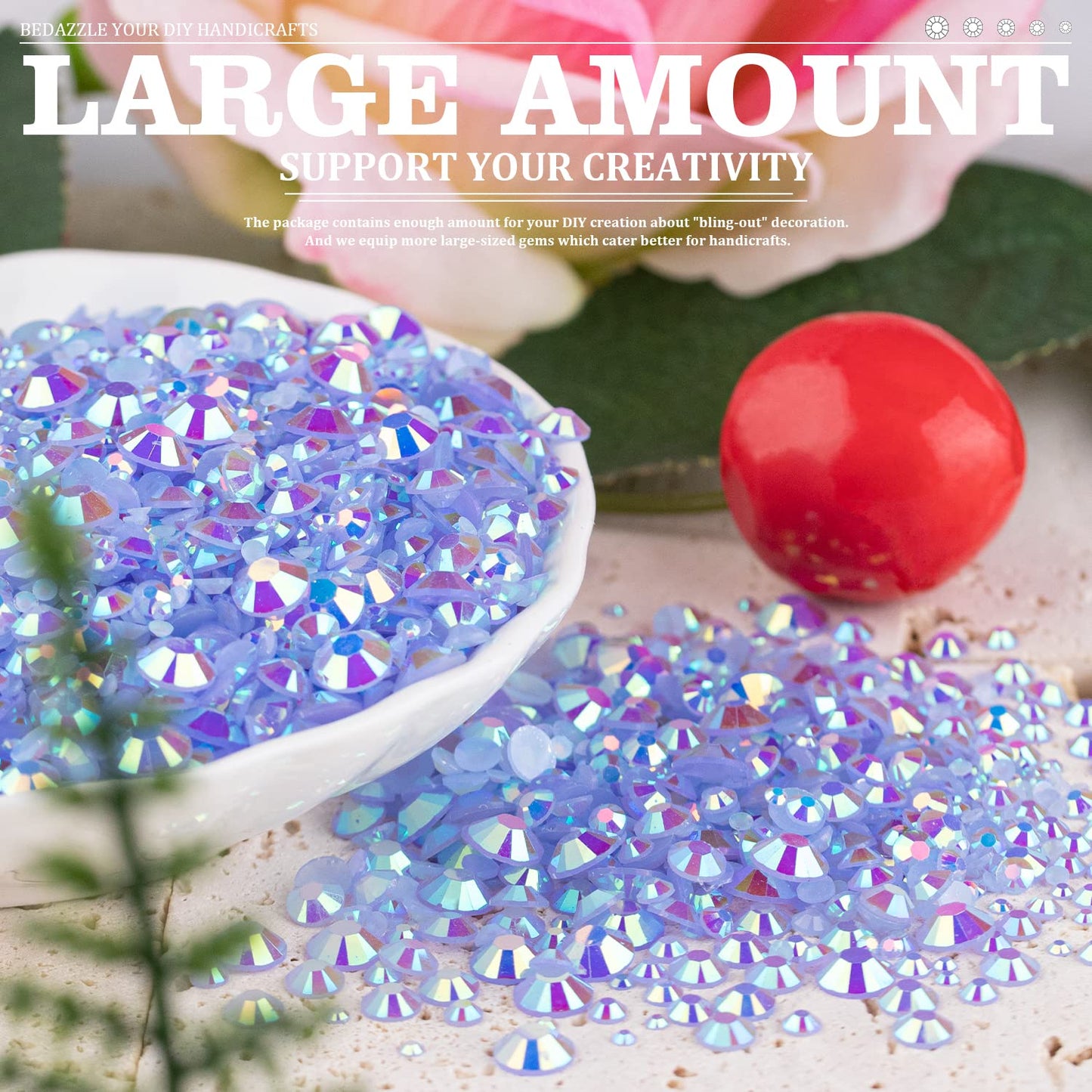 7000PCS Resin Rhinestones with Tweezers for Crafting, 2/3/4/5/6mm Flatback Jelly Rhinestones, 4 Box Sky Blue AB Non Hotfix Crystal Gems for DIY Crafts Mugs Tumblers Clothes Makeup Nail-Velvo Beauty