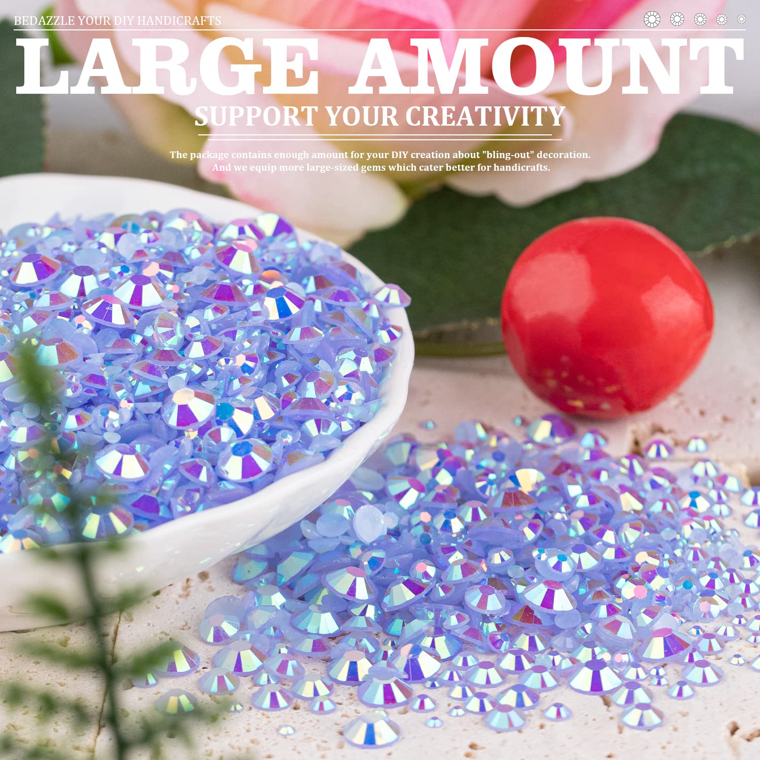 7000PCS Resin Rhinestones with Tweezers for Crafting, 2/3/4/5/6mm Flatback Jelly Rhinestones, 4 Box Sky Blue AB Non Hotfix Crystal Gems for DIY Crafts Mugs Tumblers Clothes Makeup Nail-Velvo Beauty