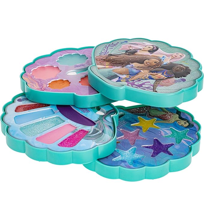 Townley Girl The Little Mermaid Clam Beauty Compact Set Kit with Lip Gloss Palette, Makeup Set for Kids Girls, Ages 3+ Perfect for Parties, Sleepovers and Makeovers-Velvo Beauty