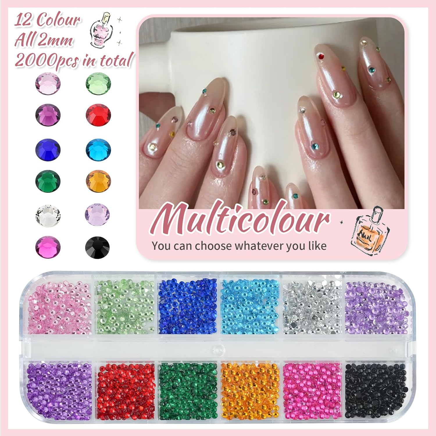 5200PCS Nail Gems and Charms, AB Crystal Nail Rhinestones with Flatback Nail Pearls, Pick Up Tweezers, Rhinestone Picker Tool, Flat Back Nail Gems for Nail Art, Clothes, Face, Craft-Velvo Beauty