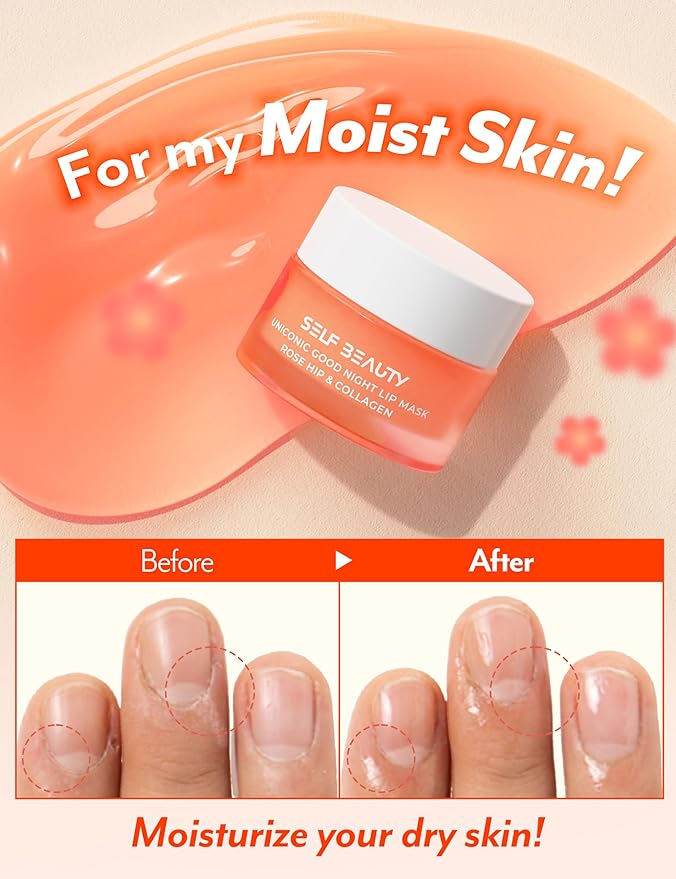 SelfBeauty Lip Mask - Rosehip & Collagen, Vegan Lip Balm, Lip Moisturizer, Overnight Hydrating Lip Treatment with Collagen Peptide, Lip Scrub Exfoliator Intensive Lip Repair, 0.51fl.oz-Velvo Beauty