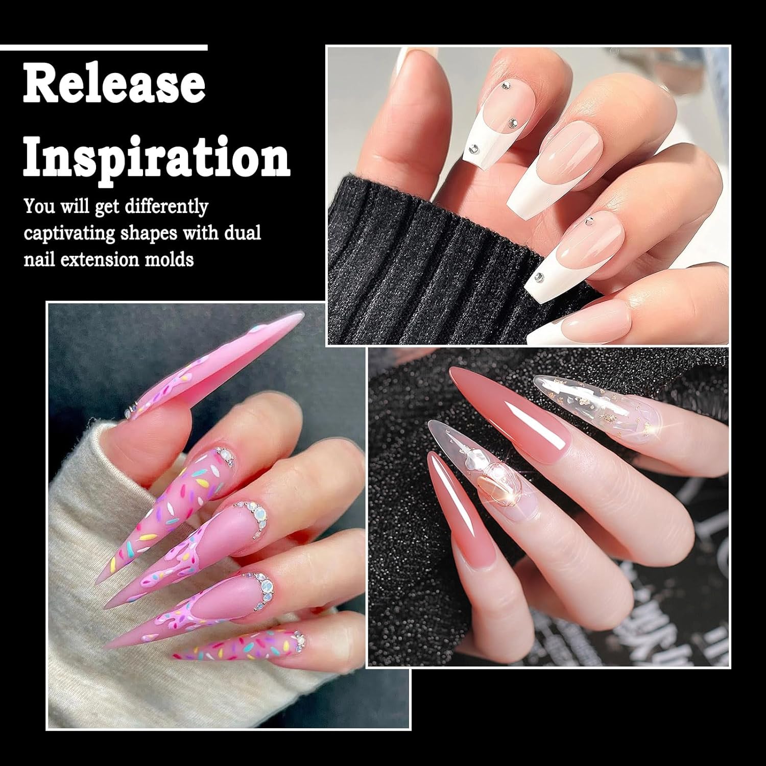 Allstarry 384pcs Nail Dual Forms, Silicone French Nail Forms for Poly Gel Nail Gel Extension Full Cover Acrylic Nail Tips 8 tpye nail form and Silicone Reusable Stickers for Manicure Extension-Velvo Beauty