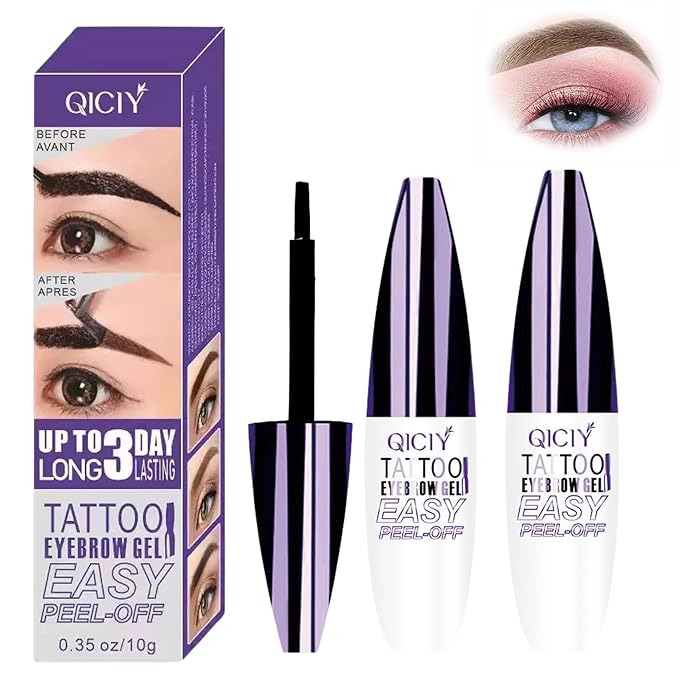 2 Pcs Dark Brown Easy Peel Off Eyebrow Gel, Tattoo Eyebrow Tint, Waterproof & Sweatproof Peel Off Tinted Eyebrow, Long-lasting Natural Color Up to 3 Days, Eyebrow Tattoo for All Skin Types (#01)-Velvo Beauty