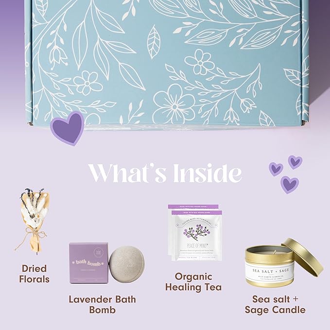 Unboxme Gifts Mini Lavender Spa Gift Set - Relaxation Gift Basket for Women - Self Care Package with Lavender Candle, Bath Bomb, Soap, Greeting Card & More-Velvo Beauty