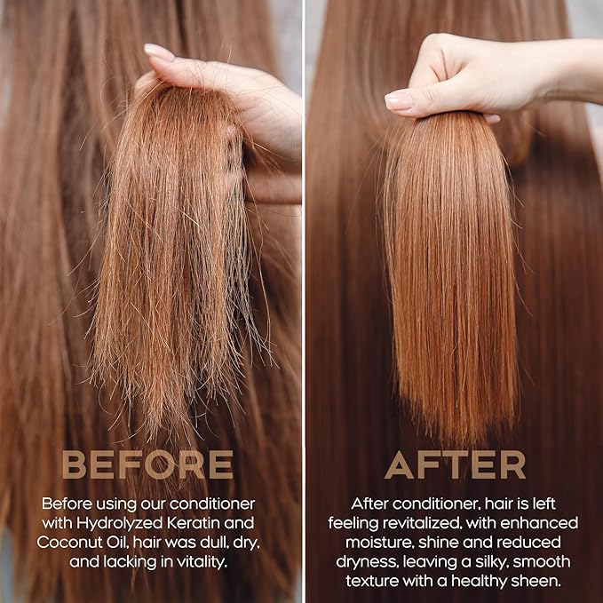 Hydrating Conditioner for Dry, Damaged Hair - 8.4oz | Moisture Repair Treatment with Hydrolyzed Keratin & Coconut Oil for Smooth, Shiny, Manageable Hair-Velvo Beauty