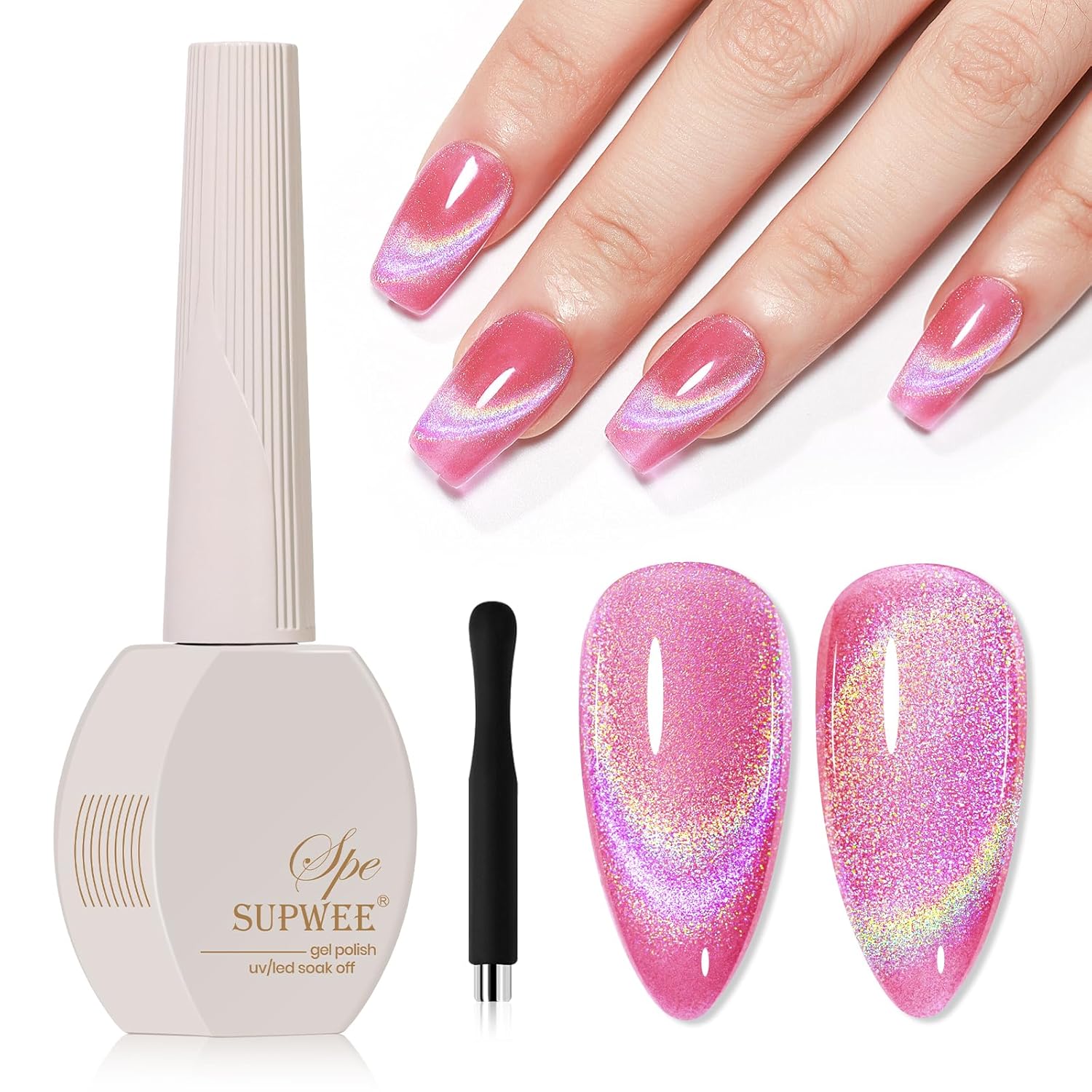 UV Gel Polish Cat Eye with Magnetic Nail Gel Polish Holographic Cat Eye Gels Nails for Home DIY 15ml/0.54fl oz with Magnet Soak Off UV Manicure Gift for Women Girls-Velvo Beauty