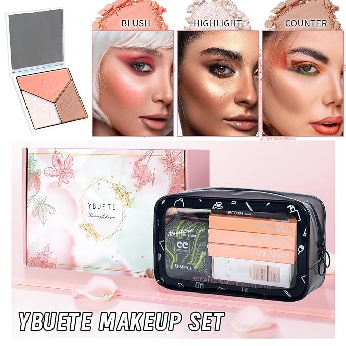Makeup Set Kit for Women Full Kit, Makeup Present for Women Teen Girl, Eyeshadow Foundation CC Cream Face Primer Brush 3 in 1 Palette Lip Gloss, Eyebrow Soap Mascara Eyeliner Makeup bag-Velvo Beauty