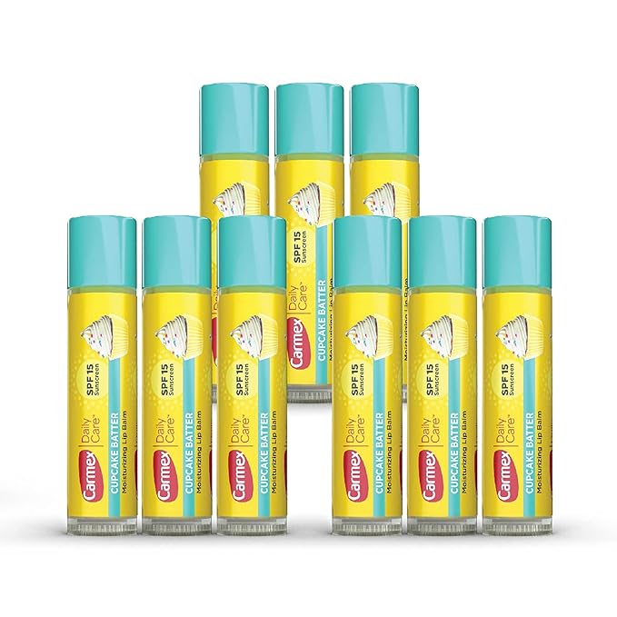 Carmex Daily Care Moisturizing Lip Balm Sticks, SPF 15, Cupcake Batter Flavor, 9 Count-Velvo Beauty