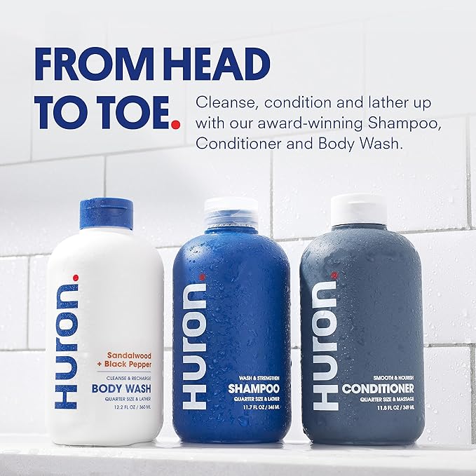 Huron Shower Kit - Shampoo, Conditioner, & Body Wash For Men - Citrus + Eucalyptus Scent - Hydrating & Nourishing Men's Shampoo & Conditioner-Velvo Beauty