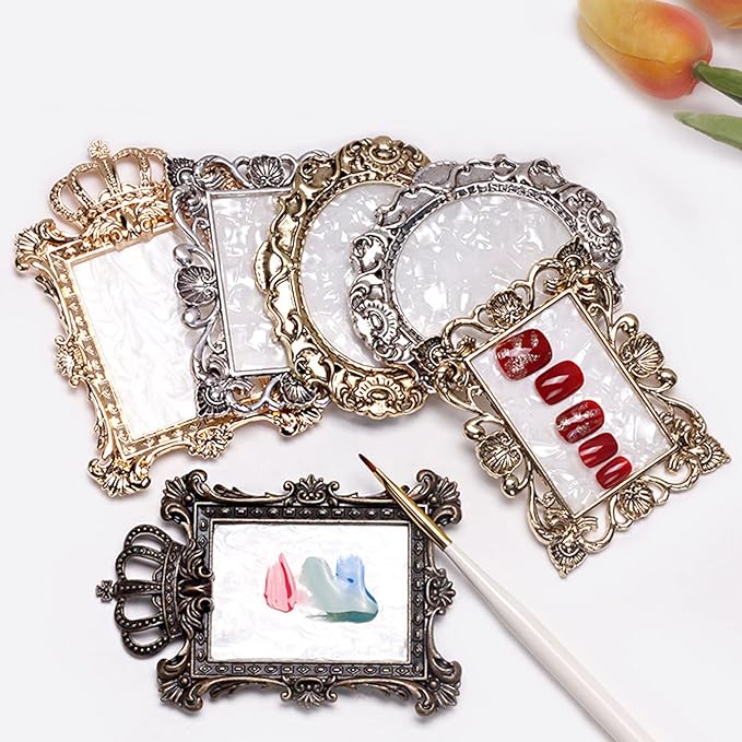 2pcs Resin Nail Art Palette, Nail Art Painting Palette Gold Silver Copper Mixed Color Vintage Photography Props Nail Gel Color Makeup Display Board Nail Art Cosmetic Mixing Tools-Velvo Beauty