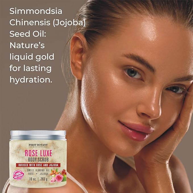 First Botany Body Scrub - Natural Exfoliating Salt Scrub & Body and Face Souffle helps with Moisturizing Skin, Acne, Cellulite, Dead Skin Scars, Wrinkles (10 fl oz, Rose)-Velvo Beauty