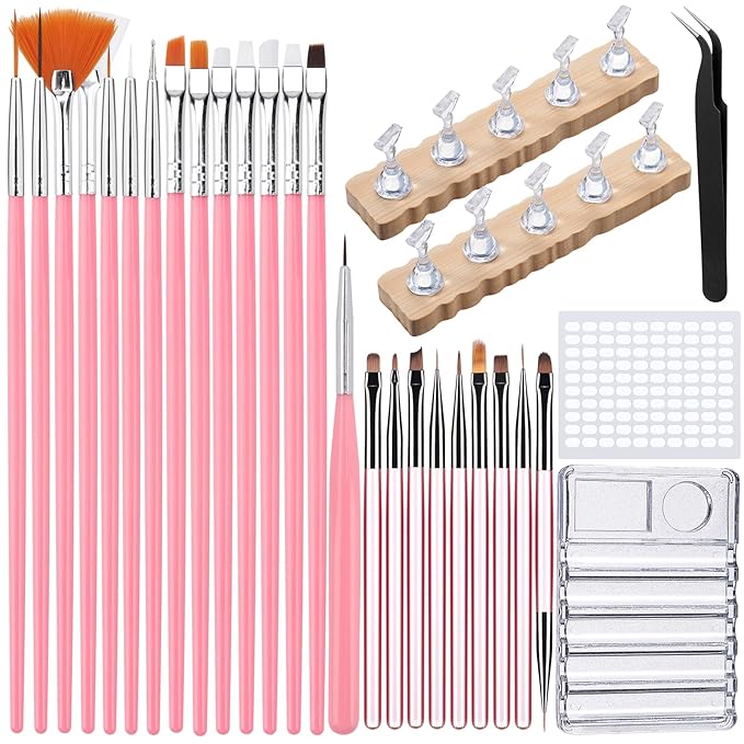 Quaferen Nail Brushes for Nail Art 39PCS Nail Brush Tools Set with Nail Stand Holder 2-in-1 Nail Art Palette Professional Acrylic Nail Brushes Kit for Beginners Home Salon-Velvo Beauty
