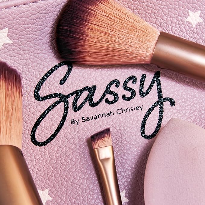 Sassy by Savannah Chrisley Sassy Brush Kit - Beauty Tool Kit for Women - All-in-One Beauty for Eyes and Face - Brush Kit Great for Makeup Application - Kit Includes Reusable Zipper Pouch - 4 Pc-Velvo Beauty