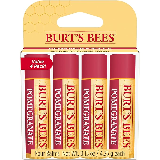 Burt's Bees Lip Balm - Pomegranate, Lip Moisturizer With Responsibly Sourced Beeswax, Tint-Free, Natural Origin Conditioning Lip Treatment, 4 Tubes, 0.15 oz.-Velvo Beauty