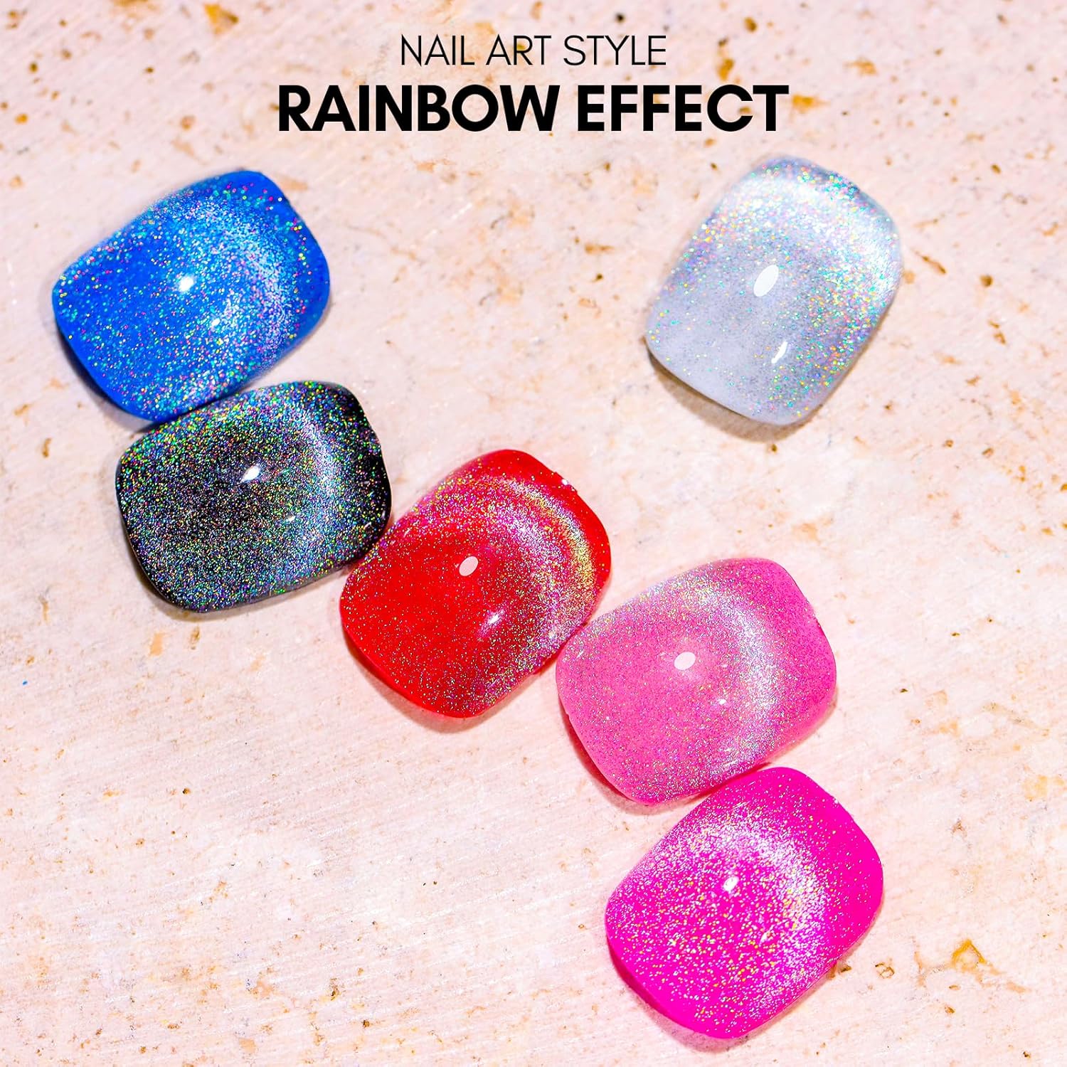 Makartt Rainbow Cat Eye Gel Nail Polish: Glitter Universal 9D Holographic Sparkly Soak Off Gel UV/LED Manicure with Magnet Stick for Nail Art Designs 10ml-Velvo Beauty