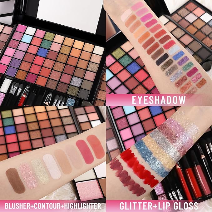 All In One Professional Makeup Kit Include Eyeshadow Palette Blushes Compact Bronzing Highlighter Powder Glitter Lipliner Eyeliner Pencil Brushes with Mirror Make Up Set Christmas Gifts For Women Girl-Velvo Beauty