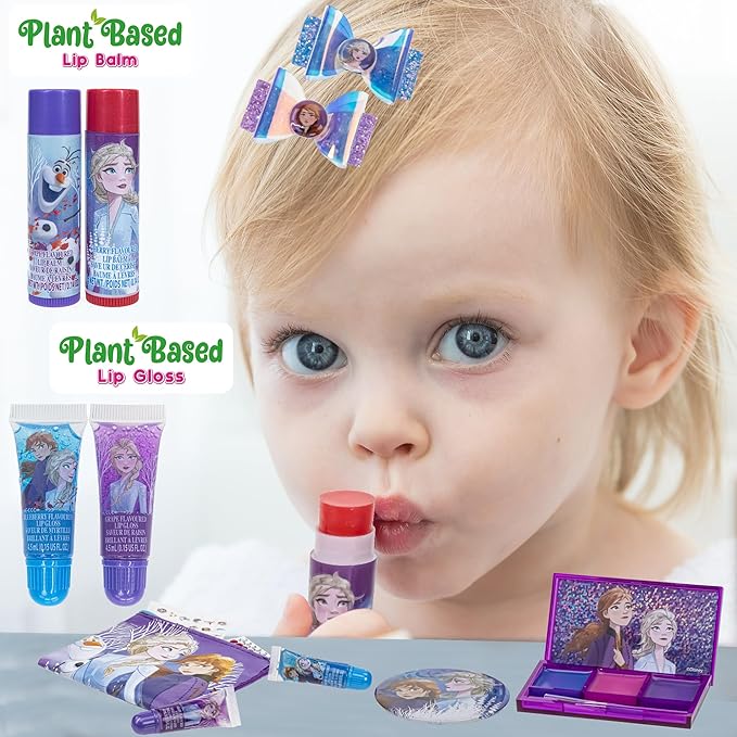Disney Frozen - Townley Girl Super Sparkly Cosmetic Beauty Makeup Set For Girls with Clips, Lip Gloss, Nail Stickers, Lip Balm, Nail Gems and Mirror For Parties, Sleepovers & Makeovers-Velvo Beauty