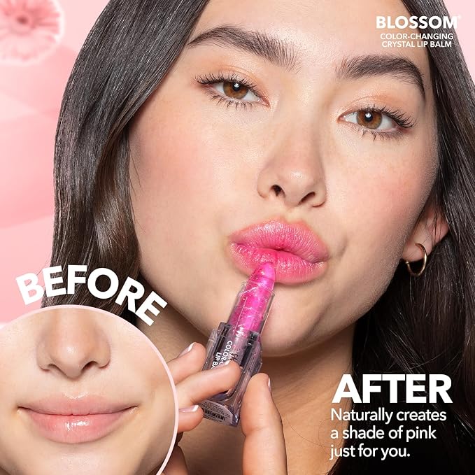 Blossom Moisturizing Color Changing Shimmering Lip Balm Sparkle Lip Stain Tint, Infused with Real Flowers, 3g, Electric Pink-Velvo Beauty