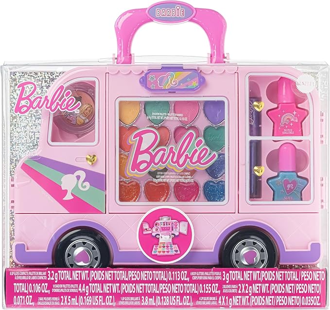 Barbie Car Makeup Kit for Girls, Real Washable Toy Makeup Set, Barbie Gift, Play Makeup and Pretend Play Toys Ages 6 7 8 9 10 11 12-Velvo Beauty