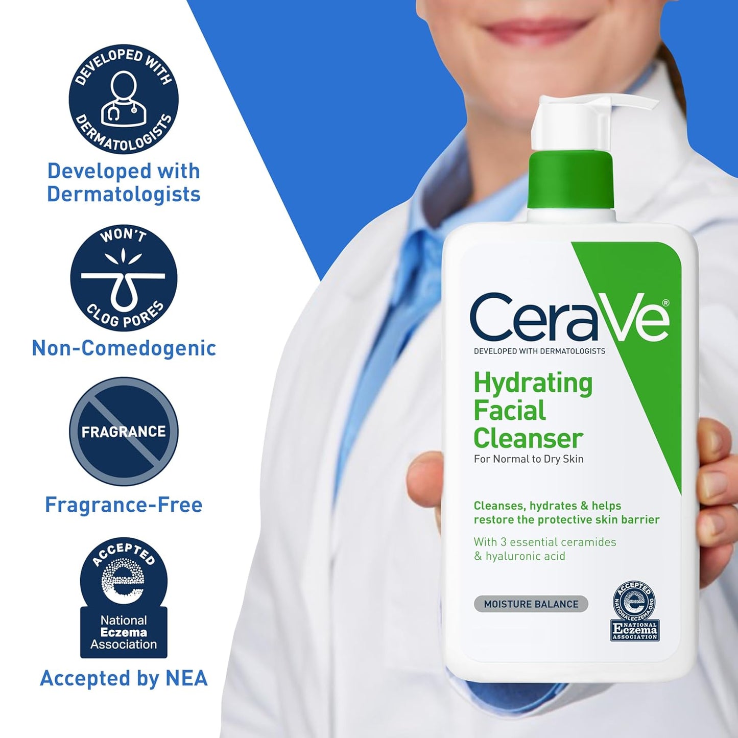 CeraVe Hydrating Facial Cleanser, Moisturizing Face Wash For Dry Skin, Hyaluronic Acid + Ceramides + Glycerin, Hydrating Cleanser For Normal To Dry Skin, National Eczema Association Certified-Velvo Beauty