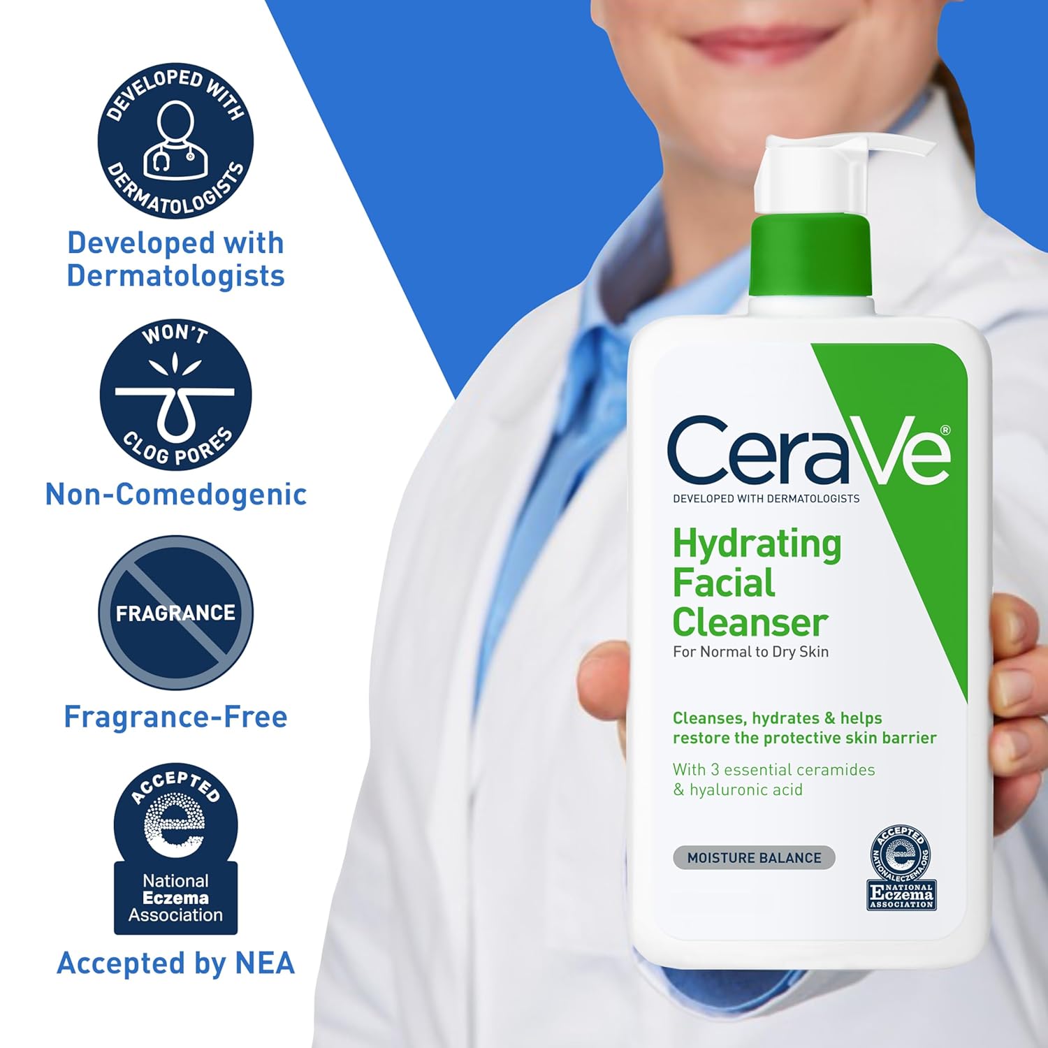 CeraVe Hydrating Facial Cleanser, Moisturizing Face Wash For Dry Skin, Hyaluronic Acid + Ceramides + Glycerin, Hydrating Cleanser For Normal To Dry Skin, National Eczema Association Certified-Velvo Beauty