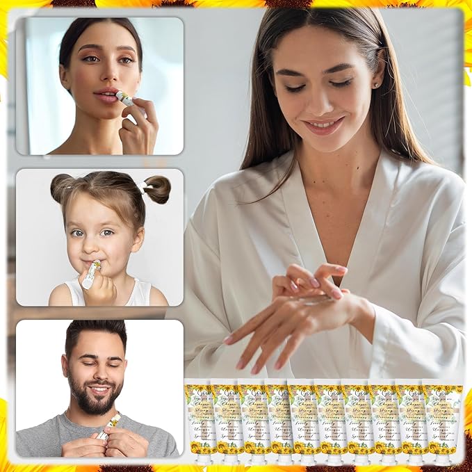 144 Pcs Christian Lip Balm Hand Cream Set Party Favors, Include 36 Bible Lip Balm 36 Moisturizing Hand Cream 36 Bags 36 Cards and Ropes for Accessories Gifts (Biblical, Sunflower)-Velvo Beauty